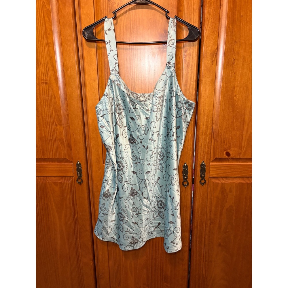 CABERNET Women's Blue Floral Satin Nightgown Tank Dress XL‎ Polyester